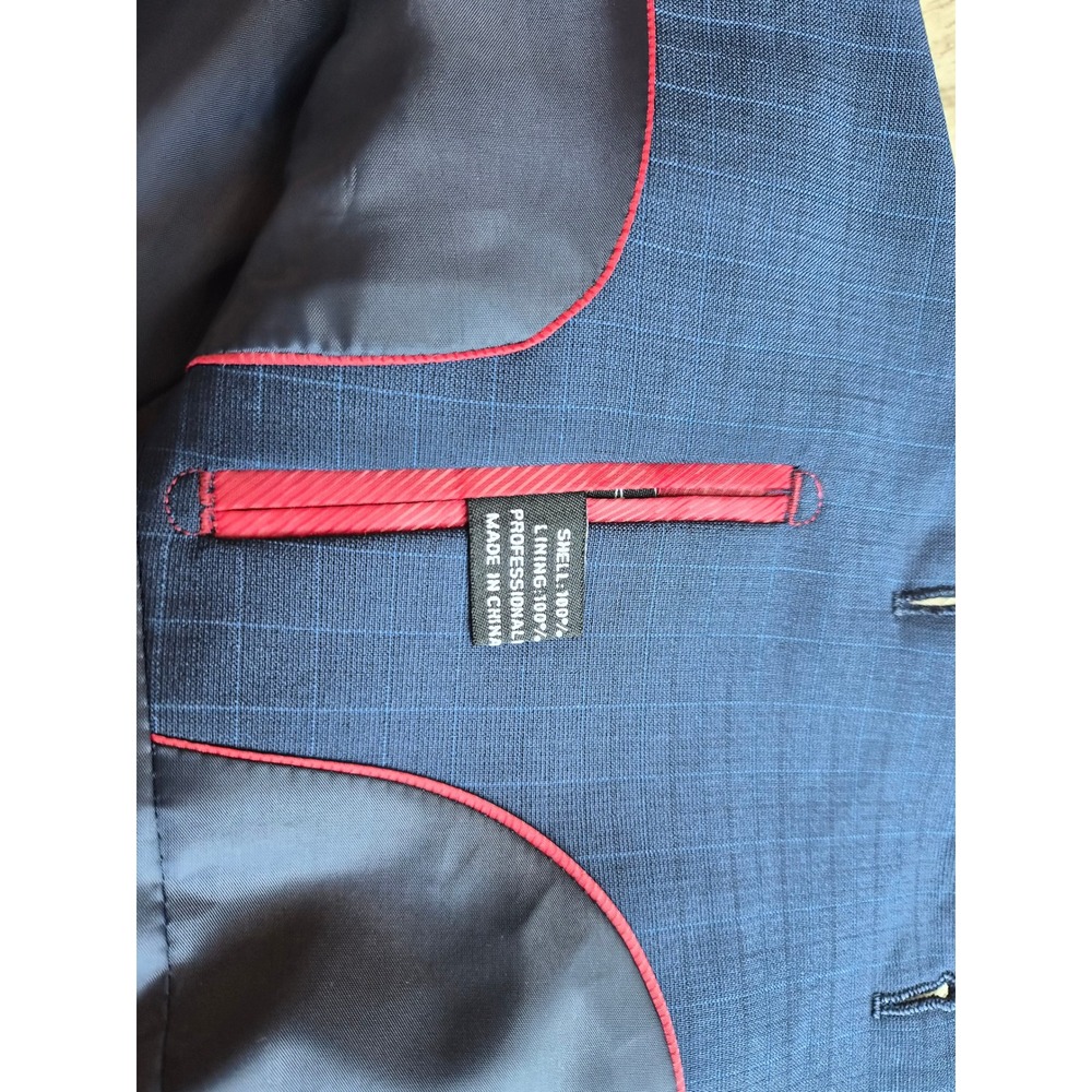 Andrew Fezza Boys Navy Blue Windowpane Plaid 3 Piece Suit Set Size 4 - Picture 7 of 13